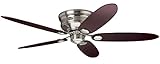 HUNTER FAN Deckenventilator Low Profile 132 cm InnenOhne Licht und Zugkette, Nickel gebürstet, 4 Umdrehbare Flügel in Ahorn und Schockolade, Ideal für Sommer oder Winter, Modelnr. 24372