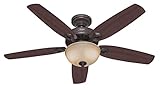 HUNTER FAN Deckenventilator Builder Deluxe 132 cm InnenMit Licht und Zugkette, Bronze neu, 5 Umdrehbare Flügel in Brasilianischer Kirschbaum und Nussbaum gelb, Modelnr. 50572