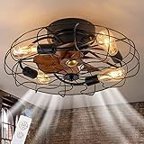 TRUYOK Deckenventilator mit Licht Retro LED Deckenleuchte mit Ventilator und Fernbedienung Industrial Deckenlampe E27 Vintage Cage Fan Lamp für Schlafzimmer Wohnzimmer Küche Beleuchtung, Schwarz